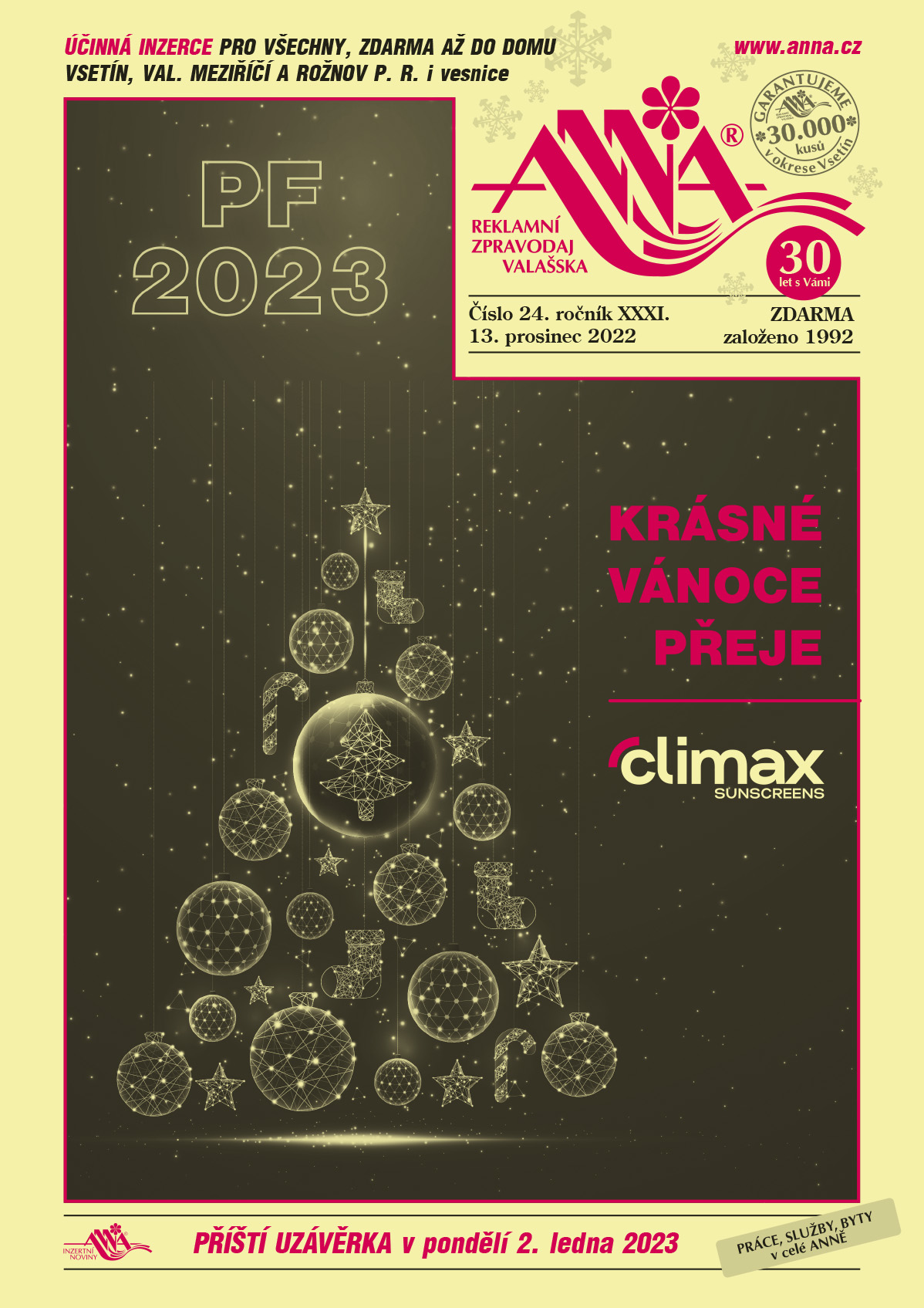 SERVIS CLIMAX SUNSCREENS – PF 2023 Krásné Vánoce přeje Climax 